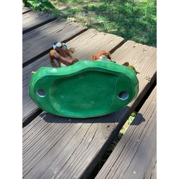 Vintage Ceramic Squirrel Figurine Holding Nut Autumn Leaves Green Base - Picture 7 of 7